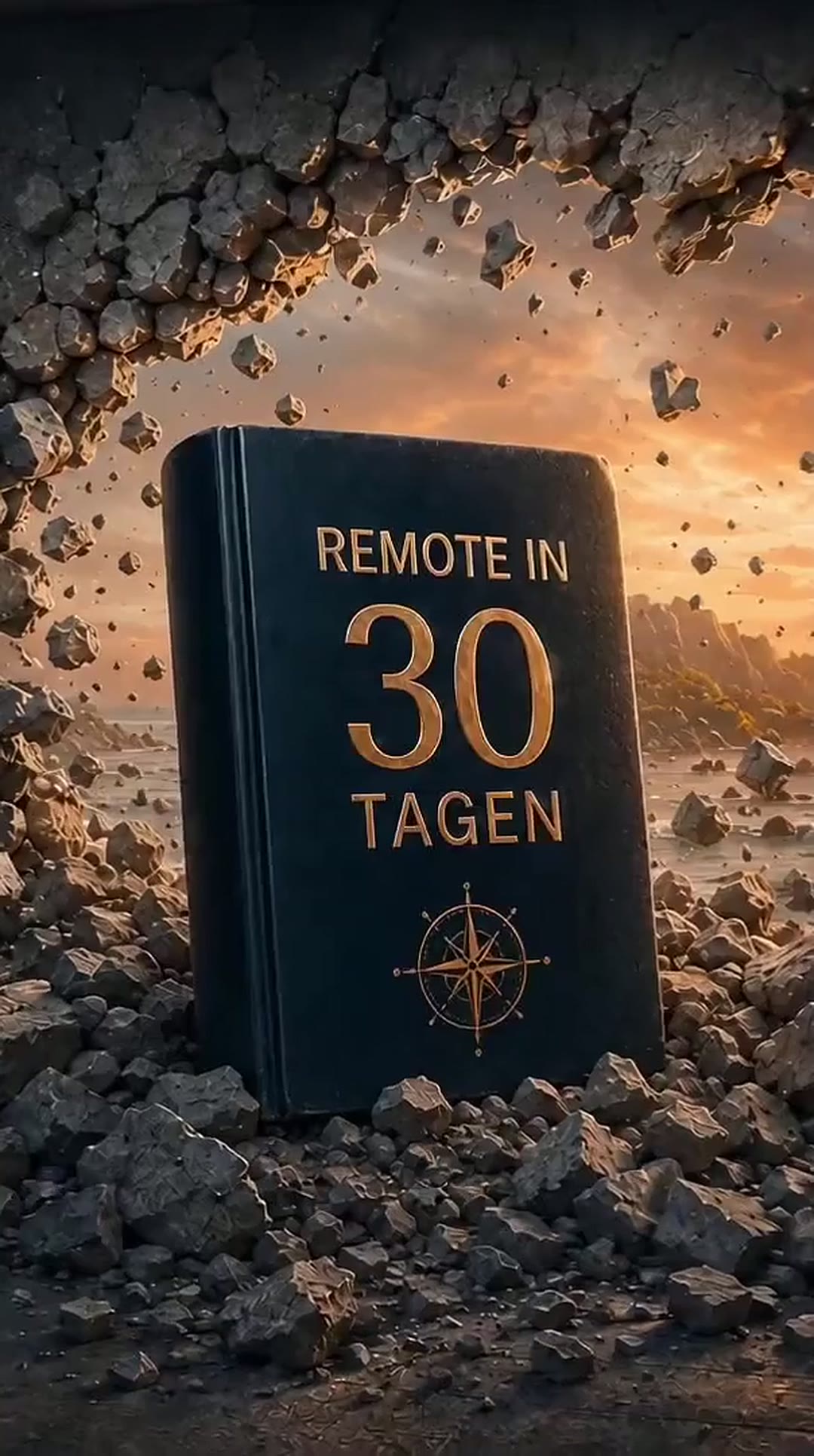 Übergang vom dunklen Büro zur sonnigen Küste als Sinnbild für Remote-Arbeit